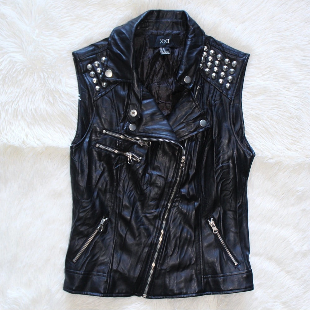 Black Forever 21 Studded Faux Leather Vest